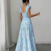 Elenzya Women's Floral Print Ruched Waist Elegant Long Dress, Suitable For Dates And Parties - Rosa Pálido - Ver 11