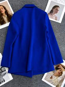 Spring & Summer Women's Solid Long Sleeve Double-Breasted Blazer, Notched Lapels | Ideal For Dates, Parties, Outings & Festive Celebrations - Sapphire Blue - View 5