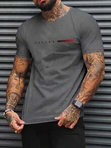 Camiseta de manga corta estival para hombres con estampado casual, con diseño de BOSTON, cómoda y suave, transpirable y absorbe la humedad.Envío exprés desde almacén local. - Gris Oscuro - Ver 3
