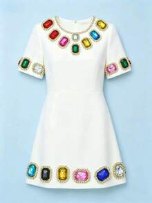 50pcs/Pack, Rhinestone Decor, Sew-On Rhinestone Buttons, Flat Back, DIY Gems, Handmade Jewelry Making, Clothing, Shoes, Decoration, Accessories - Square Rhinestones - View 1