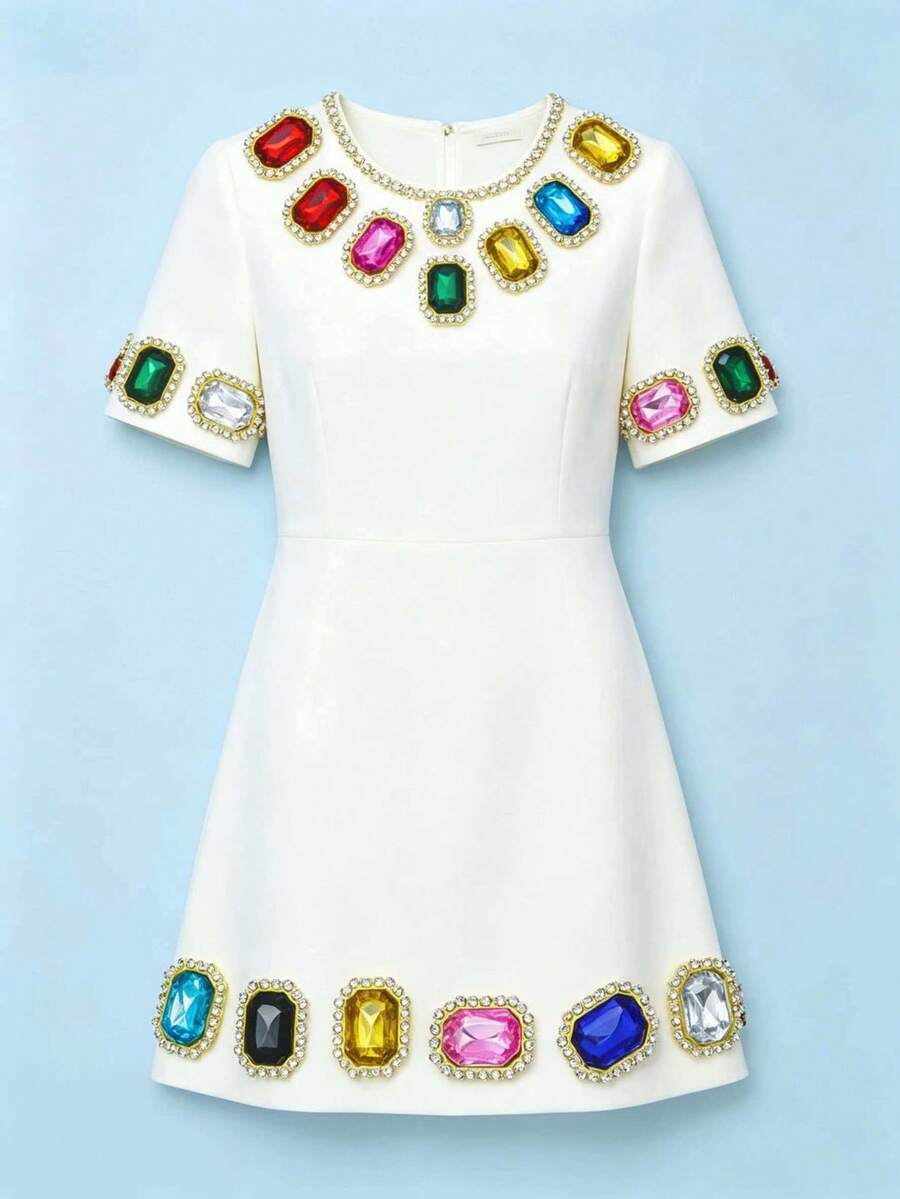 50pcs/Pack, Rhinestone Decor, Sew-On Rhinestone Buttons, Flat Back, DIY Gems, Handmade Jewelry Making, Clothing, Shoes, Decoration, Accessories - Square Rhinestones - View 1