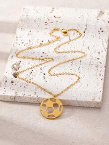 1 chiếc dây chuyền mặt dây rỗng lấy cảm hứng từ thể thao, mạ vàng 18K bằng thép không gỉ, hình quả bóng rổ, bóng đá, bóng chày, bóng chuyền, bóng bầu dục, phụ kiện, quà tặng cho người đam mê thể thao. - Vàng - Xem 3