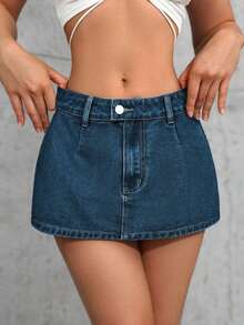 Tall Minifalda vaquera ultracorta, de moda para el verano - Azul lavado oscuro - Ver 6