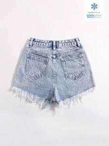 Pantalones cortos vaqueros casuales, estilo minimalista para uso diario - Azul - Ver 2