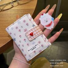 Floral Heart-Shaped Compact Tri-Fold Wallet, Minimalist Korean Style Fashion For Women - Multicolor - View 3