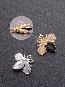 6PCS Bee Shaped Metal Buttons, Black Crystal & Rhinestone Embellished Sewing Buttons For Coats, Blouses, Jackets, 2 Colors (Gold/Silver) - 6pcs - View 3