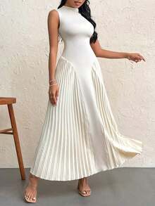 Vestido elegante de línea A ajustado con pliegues para mujeres - Albaricoque - Ver 5