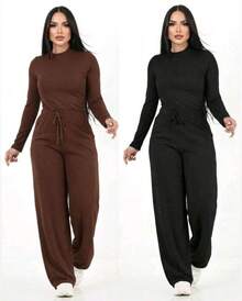 Kit Of 2 Women's Winter Fashion Sets -  Cold Weather Style - Women's Pants - Long-Sleeved Shirt - Bộ 2 món - Màu đen và nâu - Xem 2