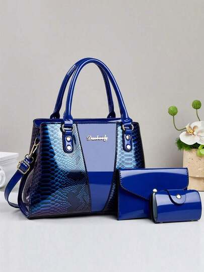 3pcs Women's PU Leather Handbag Set, Elegant Fashion Tote Bag With Coin Purse And Card Holder, Multifunctional Large Capacity Shoulder Bag, Stylish And Unique Design, Available In Multiple Colors
