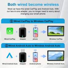 Bộ chuyển đổi USB CarPlay & Android Auto 2 trong 1, kết nối có dây sang không dây, cắm là chạy, dành cho hệ thống thông minh trên ô tô, bộ chuyển đổi WiFi 5.4 không dây với nhận diện giọng nói thông minh, kết nối liền mạch cho ô tô, tương thích với các thiết bị Type-C. - TAB0A - Xem 8