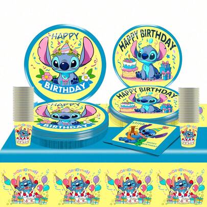 Set de tacâmuri cu tematică de desene animate, format din 50 de piese [farfurii de hârtie de 18 cm, farfurii de hârtie de 23 cm, șervețele, pahare] - Set de petrecere pentru 10 persoane, potrivit pentru zile de naștere, nunți, petreceri tematice, picnicuri în familie, sezonul de întoarcere la școală