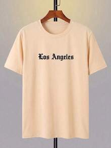 Camiseta de manga corta con cuello redondo y diseño sencillo para hombres - Albaricoque - Ver 3