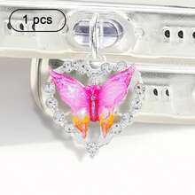 Accesorio de enchufe antipolvo con decoración de mariposa y corazón de ónix y cristal, accesorio colgante compatible con todos los modelos de teléfono - Multicolor - Ver 19