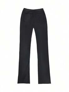 Pantalones acampanados de piel sintética recubierta para mujer, pantalones de tiro alto con ajuste ceñido, elegantes para fiesta, ir al trabajo, vacaciones, festival de música, pantalones rectos casuales, ropa de primavera/verano, talla grande vendido, negro intenso de invierno - Negro - Ver 6