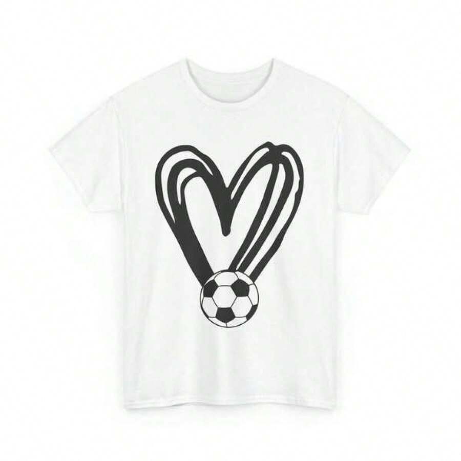 Soccer Heart T-Shirt, Sports Lovers Soccer Player Supporters Women Men Shirt ,Minimal Pure Cotton Short Sleeve Tee, Loose Casual All Season Design For Women Female, Lightweight Breathable Fabric For Daily Life Streetwear School Study Weekend Dating Casual Small PartyRopa De Mujer / Ropa De Mujer De Uso Diario / Blusas, Camisas Y Camisetas De Mujer / Camisetas De Mujer Ropa Deportiva Basicos Mujer Short Playeras Para Hombre - Blanco - Ver 1