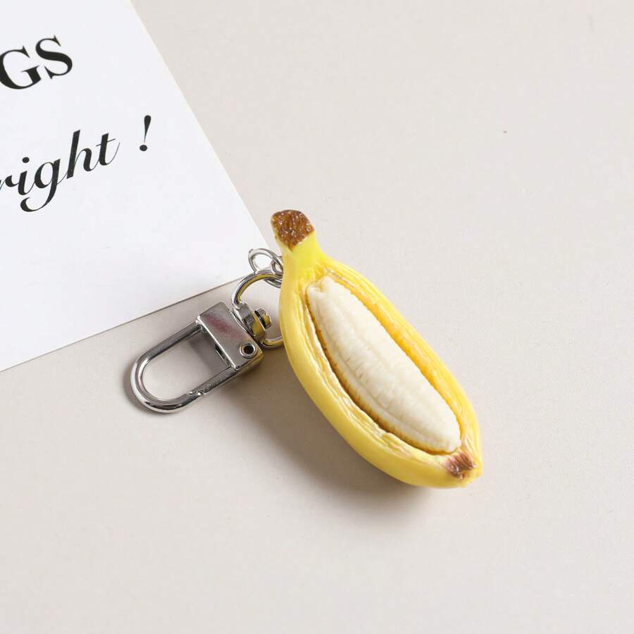 1 pieza Llavero creativo con diseño 3D de plátano pelado realista, accesorio colgante con forma de fruta - Ver 1
