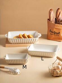 1pc Modern Minimalist White Ceramic Baking Tray - Elegant, Kiln-Fired Glazed Rectangular Dish With Handle; Easy To Clean. Suitable For Baking, Kitchen Prep And Tools; Microwave And Oven - White - View 6