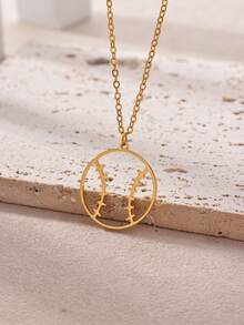 1 chiếc dây chuyền mặt dây rỗng lấy cảm hứng từ thể thao, mạ vàng 18K bằng thép không gỉ, hình quả bóng rổ, bóng đá, bóng chày, bóng chuyền, bóng bầu dục, phụ kiện, quà tặng cho người đam mê thể thao. - Vàng - Xem 2