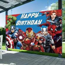 1pcs A Vengers S Uperhero Theme Backdrop, Iron Man C Aptain America S Piderman Party Decorations For Photo Booth, Avengers Alliance Photography Background, Cake Table Decor, Outdoor Indoor Celebration Wall Banner, Backyard Party Photo Prop Supplies, School Event Poster Decor, Bedroom Wall Hanging Art - 多色-A - 查看 3