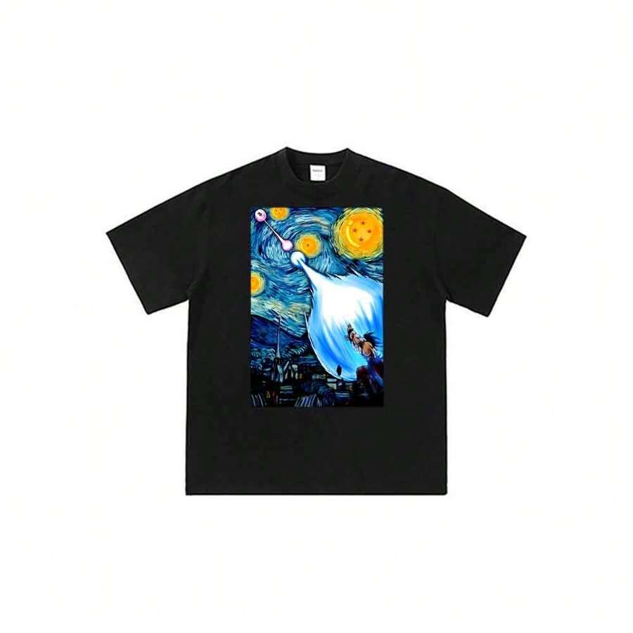 Camiseta unisex con estampado de anime "Dragons Balls Z Gokuss Kamehameha - Noche Estrellada" - Mangas corta, estilo casual, para uso diario. - Negro - Ver 1
