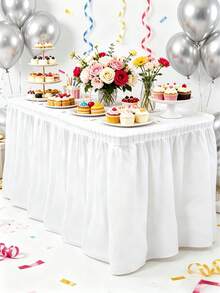 Juego de 2 piezas de mantel y falda de mesa, camino de mesa, mantel, mantel desechable, mantel cuadrado, falda de mesa de fiesta rosa, decoración de mesa para fiesta de cumpleaños, decoración de cumpleaños para el hogar, suministros para fiesta de cumpleaños, decoración de fiesta de cumpleaños, decoración de fiesta de bebé, decoración de baby shower, decoración de revelación de género, regalo de cumpleaños, recuerdos de fiesta, decoración del hogar, decoración de la habitación, mantel de cocina - Blanco - Ver 6