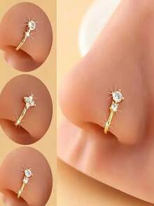 Bộ 3 chiếc khuyên mũi phong cách Bohemian đính đá CZ đôi sáng bóng, mạ vàng, làm từ thép không gỉ không gây dị ứng, thích hợp đeo hàng ngày và trong các dịp lễ. - Vàng - Xem 5
