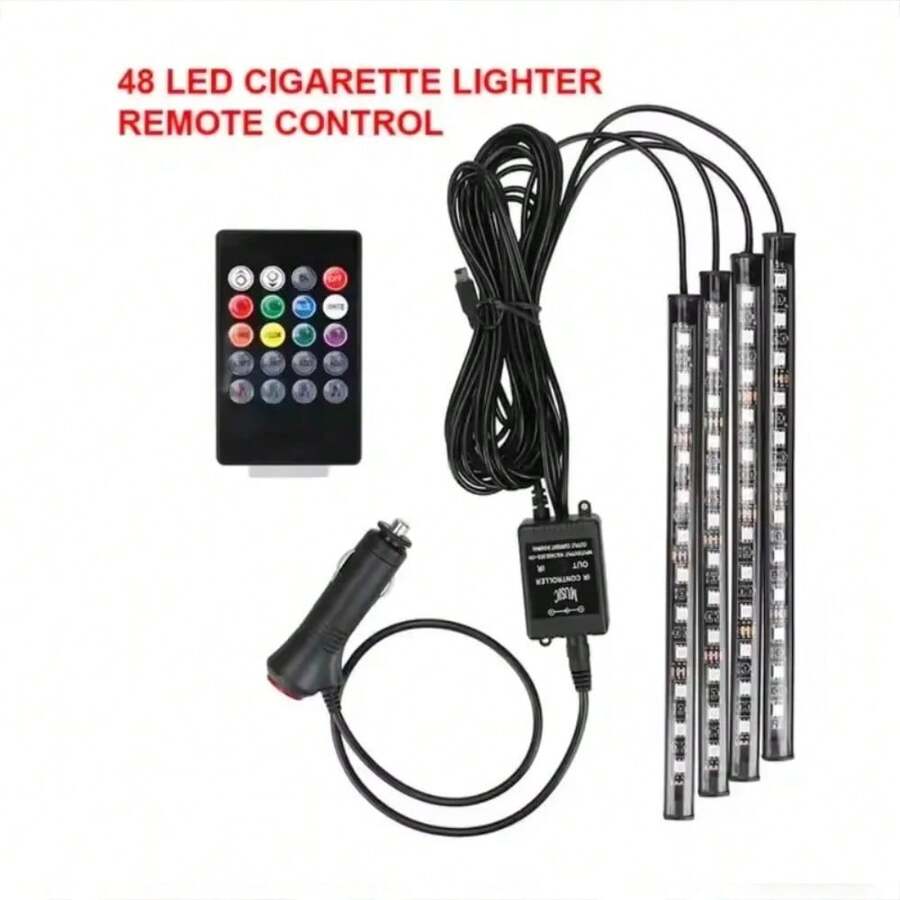 Universal Car 48 LED RGB Ambient Lights LED Strip Atmosphere Lamps 8 Colors Decorative Off Road 4x4 SUV Automobile Accessories - Cigarro LED 1 - Ver 1