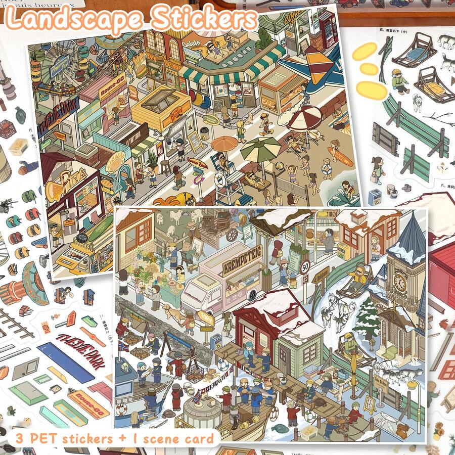 New Large Scene Stickers, Adult Landscape Stickers, House Stickers, Miniature House Scene Stickers, Scenery Stickers, Landscape Stickers, Reusable, Multiple Sizes Available - A - View 1