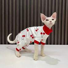秋冬季斯芬克斯猫服装，无毛猫背心，卡通全覆盖猫咪服装，防掉毛 - 紅色 - 查看 8