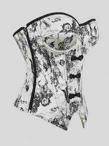 Body tipo bustier estilo bandeau con estampado de tinta para mujer, con varillas, estilo corte y control de abdomen moldeador - Albaricoque - Ver 4