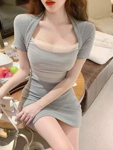 Women Short Dresses - Grey - View 3
