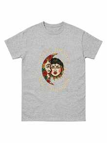 Camiseta Oversize Vintage con Diseño de Sol y Luna Bohemios - Camisetas Holgadas 100% Lavadas al Ácido para Mujer y Hombre, Diseño Gráfico con Elementos Florales, Nueva Edición, Perfecta para Uso Casual de Verano - Gris Claro - Ver 8