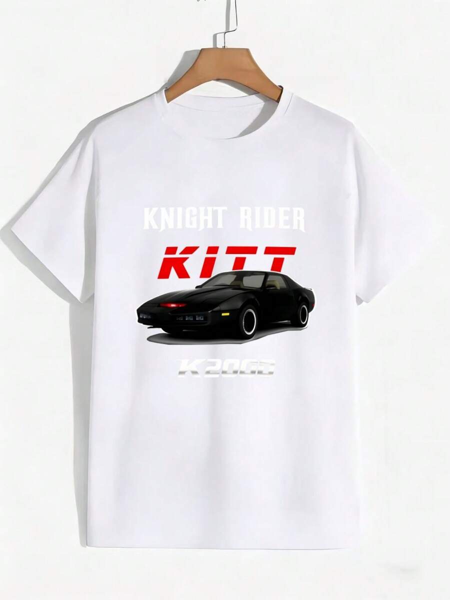 Camiseta vintage K2000 Knight Chariot para hombre, camiseta negra casual de manga corta y cuello redondo, adecuada para uso diario y para atuendos de todas las estaciones, top de estilo vintage con un ajuste cómodo, decorada con un icónico patrón de coche, un regalo perfecto y un artículo coleccionable. - Blanco - Ver 1