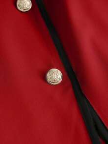 Vestido sin mangas de color albaricoque con cuello redondo, ribete negro y cinturón, de estilo minimalista y versátil, para primavera/verano - Rojo - Ver 4