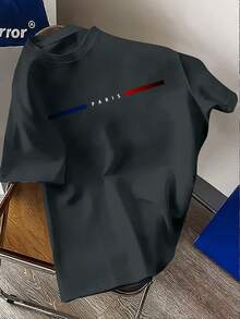 Men's Plus Size T-Shirt With Parisian Design, Fashion Brand, Round Neck, Casual Short Sleeve, Men's Clothing. - 淺灰色 - 查看 9