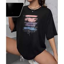 Camiseta de algodón de manga corta para mujer, estilo europeo y americano, para comercio exterior transfronterizo, de corte holgado, longitud media, estampada, con cuello redondo. - Blanco - Ver 8