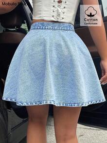 Casual Fashion Elegant Loose A-Line Denim Skirt, Suitable For Summer Music Festival, Vacation, For Women - Gris - Ver 11