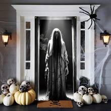 1 Peça Faixa de Boas-Vindas de Halloween, Faixa de Família de Fantasmas Brancos, Moldura de Porta, Bandeira de Porta, Cortina de Porta, Decoração de Festa Festiva, Carnaval, Jardim, Entrada, Suprimentos de Decoração Suspensa para Atmosfera de Terraço. Esta Cena Assustadora de Cemitério é Ideal para Decorações de Festa de Terror e Adereços de Cabine Fotográfica. - estilo A - Visão 3