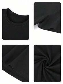 Women's Letter Print T-Shirt, Short Sleeve Graphic T-Shirts For Women. Women's Boston Print Sports T-Shirt, Loose Fit, Round Neck, Short Sleeve, Spring-Summer, Ideal For Casual Wear And Outdoor Activities, Fashion Category. - 黑色 - 查看 5