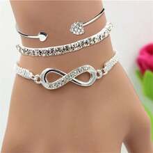 VKME Juego de 3 pulseras de cadena de metal con circonita y cadena trenzada - Plata C - Ver 4