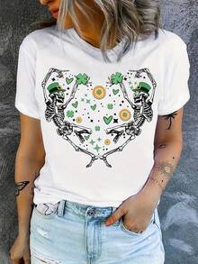 Camiseta con estampado de calaveras para el Día de San Patricio, calaveras bailarinas divertidas, calaveras bailarinas, regalos para amantes de las calaveras - Blanco - Ver 2