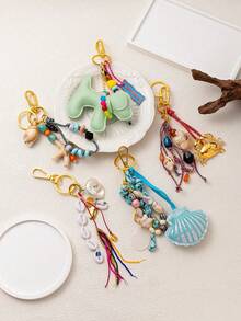 1 chiếc móc khóa phong cách đại dương thời trang, kiểu Bohemian, mặt dây chuyền hình cua vàng, sao biển và vỏ sò, thích hợp cho túi xách, ba lô, túi trang điểm, vali, móc khóa, phụ kiện dệt. - Nhiều màu - Xem 3
