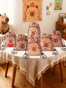 6入水豚抽繩袋 束口小袋 禮品包裝用品 生日派對用品 生日禮物 派對伴手禮 零食收納袋 糖果袋 派對填充袋 嬰兒派對裝飾 1歲生日 居家生日裝飾 - 卡皮巴拉 - 查看 7