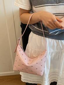 BEIKAMU Fashion Rivet Decor PU Crossbody Bag, Adjustable Shoulder Strap Zipper Closure Versatile Shoulder Bag Satchel, Suitable For University, Commuting, Shopping, Strolling, Daily Use - Pink - View 3