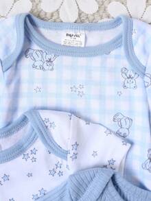 DILAVEL 3 piezas Nuevo conjunto de pelele para bebé niño con estampado de oso, suave y cómodo, para primavera/verano - Celeste - Ver 5