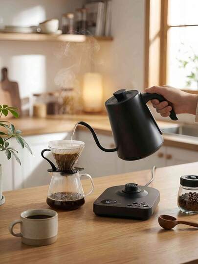 OCTAVO 1200W Hervidor eléctrico de acero inoxidable, Tetera/cafetera de 34oz con control de temperatura, calentamiento rápido, interior de acero inoxidable sin costuras, adecuado como regalo del Día de la Madre