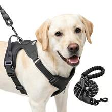 Dog Harness And Leash Set ,No Pull With 2 Leash Clips, Adjustable Soft Padded, Reflective Oxford No Choke Pet Vest With Easy Control Handle For MediumLarge Dogs - Black - View 2