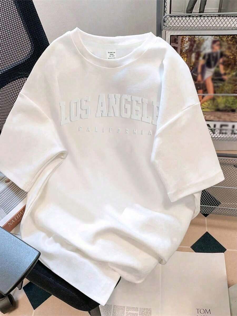 Camiseta holgada de manga corta con cuello redondo y estampado de cerezas y lunares amarillos crema de , adecuada para vacaciones, días festivos, fiestas, festivales de música, partidos, novedad de verano, atuendo de vacaciones. - Blanco 3 - Ver 1