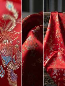 Luxury Red Chinese Dragon Phoenix Jacquard Brocade Fabric, Lustrous Satin Brocade With Dragon Phoenix & Cloud Jacquard, Soft, Drapable & Breathable, Great For Costumes, Quilting, Decor, And Crafts, 50cm/1yard/3yard/5yard - 1 - View 9