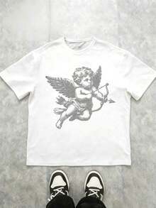 1 pieza de ropa de algodón para niñas adolescentes, camiseta con estampado de letras inspirada en Y2K - Cuello redondo casual, manga corta, lavable a máquina - Perfecta para primavera/verano/otoño, moda, ropa urbana, unisex, hombres, mujeres. 210g 100% algodón, todos los diseños están impresos. Unisexo. - Negro - Ver 8